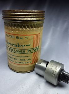 Vintage GREENLEE No. 730 Size 7/8&#034; Round Radio Chassis Punch -Org. Can