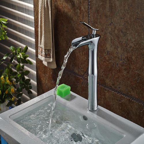 Tall Bathroom Sink Faucet Basin Mixer Tap Chrome Finish Waterfall Vessel Faucet