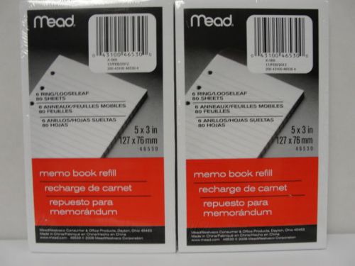 Mead 6-Ring Memo Book Refill Paper, College Rule; 5&#034; x 3&#034; 80sheets 2Pk. MEA46530