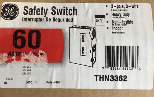 GE THN3362 3 POLE 600 VOLT 60 AMP NON-FUSED NEMA 1 DISCONNECT NEW