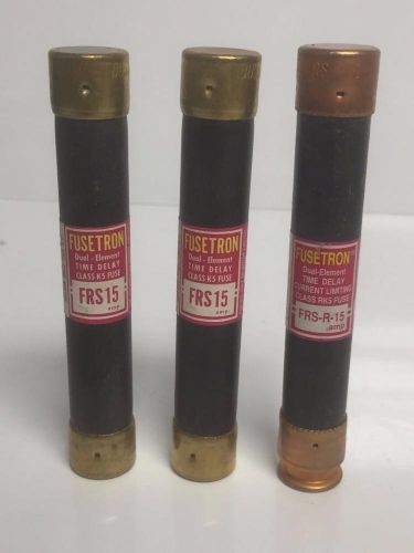THREE FRS15 Bussmann Fusetron K5 Fuse Dual Element Time Delay FRS-15 USED