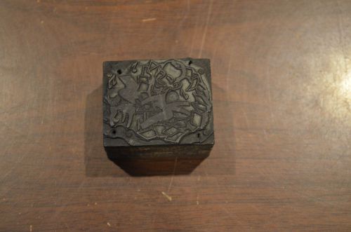 Vintage Letterpress Piano Playing with Puppy Wood Cut Printing Block