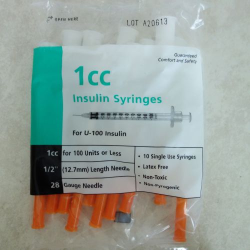 10 Pack - 1ml / 1cc  Syringe  Needle 28g X 1/2 Inch Ulticare Syringes