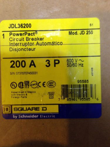Square D JDL36200 Circuit Breaker 3 Pole 200A 600V JD Series - New In Box