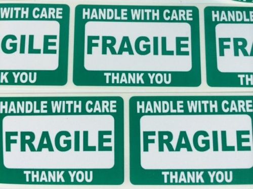 50 2x3 FRAGILE GREEN Self Adhesive Handle with Care Stickers Shipping Labels