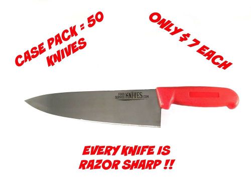 50 Red Chef Knives 8” Blade - Red Handle Cook’s Knives Razor Sharp Bulk New!