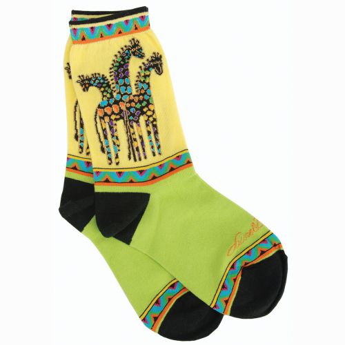 Laurel Burch Socks-Giraffes - Yellow &amp; Green