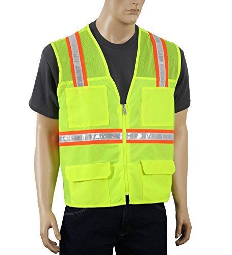 Safety Depot Two Tone Mesh Safety Vest with Pockets and Zipper High Visibility