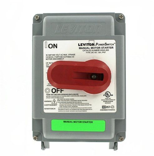 Leviton ms4x-303 30 amp, 600 vac, 3-pole, non-fused manual motor starter, for sale