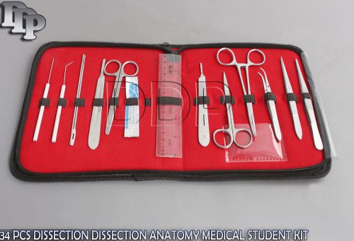 34 PCS DISSECTION DISSECTION ANATOMY MEDICAL STUDENT KIT+SCALPEL BLADES #12,#20