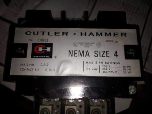 CUTLER HAMMER C10FG3 C10F-2  SIZE 4 135A 120V COIL VERY LIGHTLY USED #B2