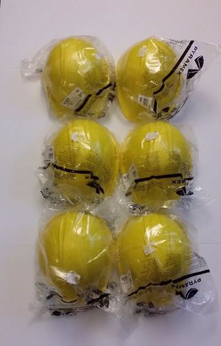 *6 pack* hard hat yellow pyramex hp14130 4-pt with ratchet suspension safety for sale