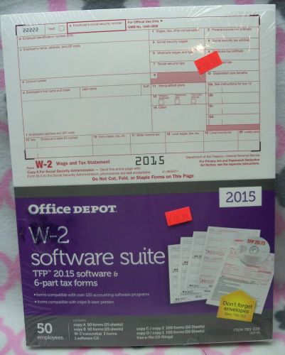 New 2015 Office Depot 50 W-2 Software Suite TFP 20.15 Software + 6-Part Taxform