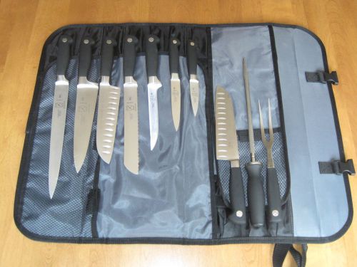 Mercer 10 piece genesis professional cutlery set 8 full tang knives w carry case for sale
