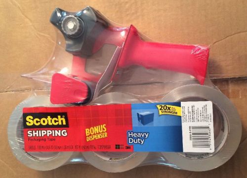Heavy Duty 3M Scotch Clear Packing Shipping Tape 3 Rolls w/ Dispenser
