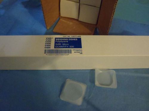 Box of 500 VWR # 12577-005 size micro 500 polystyrene weighing dishes