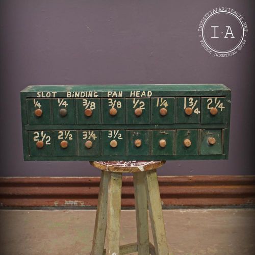 Vintage Industrial Green Handmade Wooden 16 Drawer Small Parts Storage Cabinet