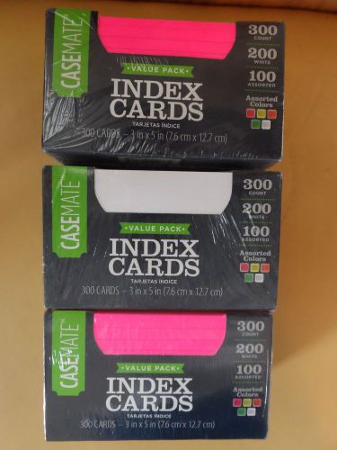 CaseMate, Index Cards (3in x 5in), Value Pack, 300 Count, Pack of 3, Assorted
