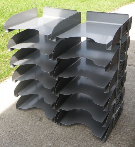 Vintage Gray steel Industrial 6 tier desk file paper tray sorter in out box 2 ea