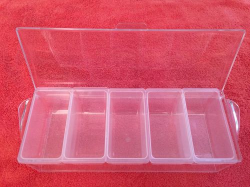 Condiment bar tray holder chilled 5-compartment plastic clear caddy food server for sale