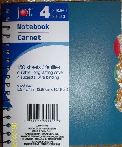 Brand New jot 4 Subject Notebook 5.5 x 4 inches, 150 Sheets College Ruled Vinyl