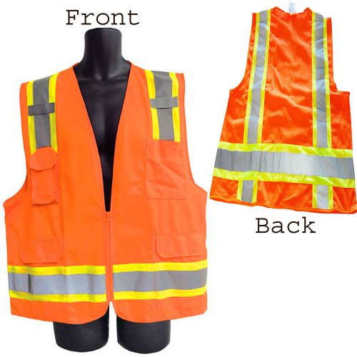 Safety Vest Class II Orange, Lime Green, Silver Reflector Solid Front Mesh Back