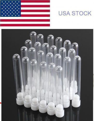 New 25pcs 15x100mm Clear Plastic Test Tubes with Clear White Caps Stoppers 12ml