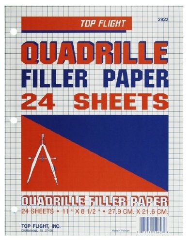 Top Flight Filler Paper, Quadrille Rule, 11 x 8.5 Inches, 24 Sheets (12603)