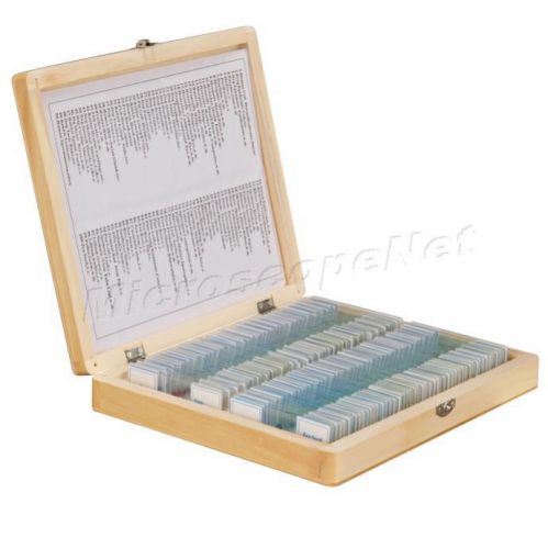 100-piece glass prepared basic science microscope slides w wooden box set b for sale