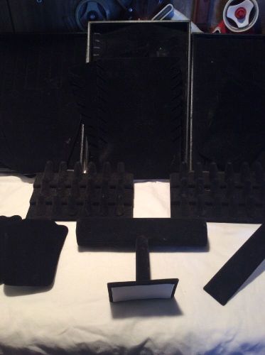 Lot of 14 Jewlery Displays T-Bar Holders Black Velvet Rings Necklaces Bracelet