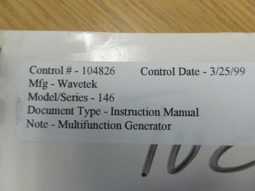 Wavetek 146 Multifunction Generator Instruction Manual w/ Schematics.