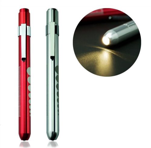 Set of 2 pcs Aluminum Penlight Pocket Medical LED with Pupil Gauge RED SILVER