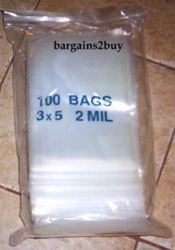 100 3&#034;x 5&#034; L.D. Seal Top Poly Bags, 2 mil clear bags-NEW-NR-BIN