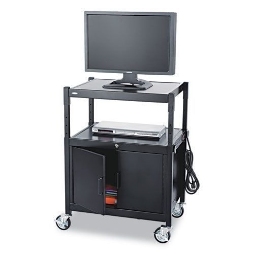 Safco mobile av adjustable cart with locking cabinet - 8943bl - black for sale