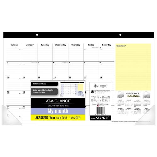 AT-A-GLANCE Academic Year Monthly Desk Pad Calendar July 2016 - July 2017 Com...