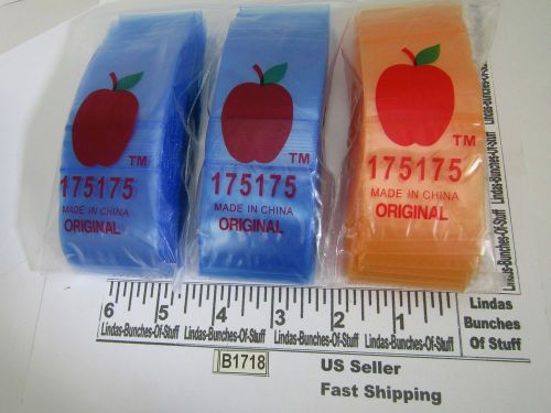 3 bags of 100 1.75&#034; x 1.75&#034; 2 mill plastic zip seal bags 2 blue 1 orange new for sale