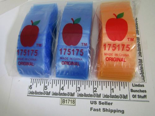 3 BAGS OF 100 1.75&#034; X 1.75&#034; 2 MILL PLASTIC ZIP SEAL BAGS 2 BLUE 1 ORANGE NEW