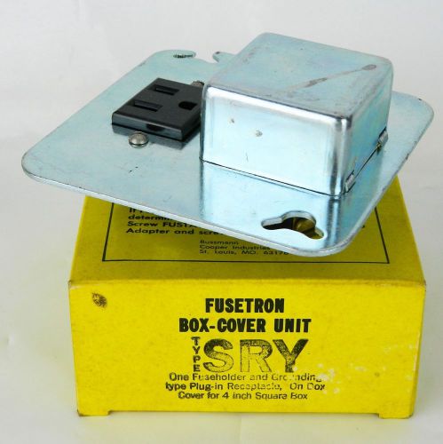 New Fusetron Buss 4&#034; Square Box Cover Unit Type SRY Fuse Holder &amp; Plug Outlet