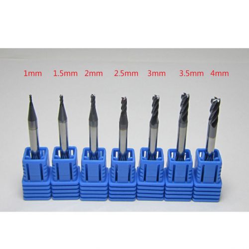 7Pc 4 flutes Tungsten Carbide End Mills set bits milling cutter HRC50 1mm to 4mm