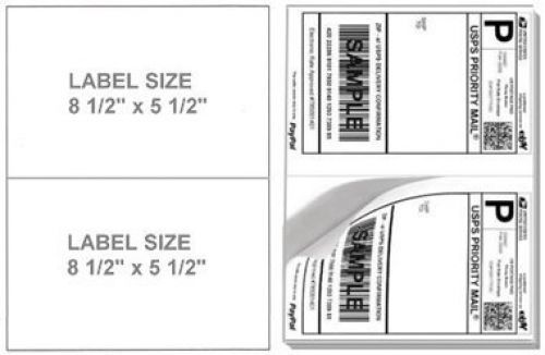 Generic labels 200 half sheet shipping labels, (2) - 8 1/2 x 5 1/2 labels per for sale