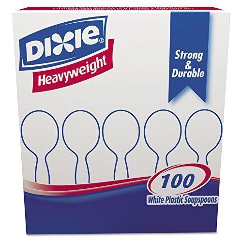 Dixie Plastic Cutlery, Heavyweight Soup Spoons, White, 100/Box