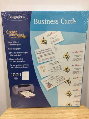 Geographics White Business Cards (1000 Count) New Inkjet Laser Copier Heavy