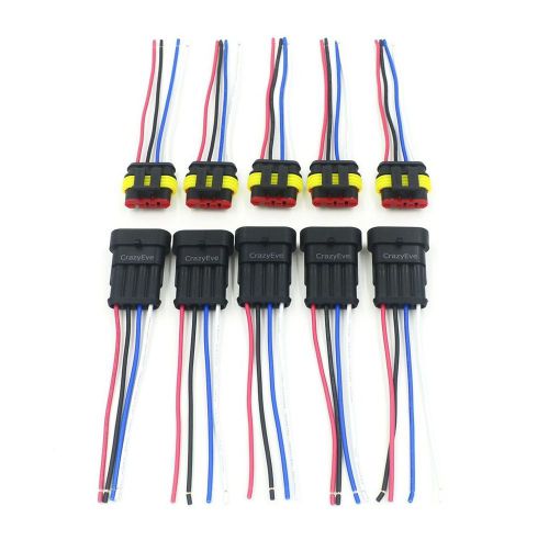 CrazyEve 5 Sets 4 Pin Car Waterproof Electrical Connector Plug with Wire Elec...