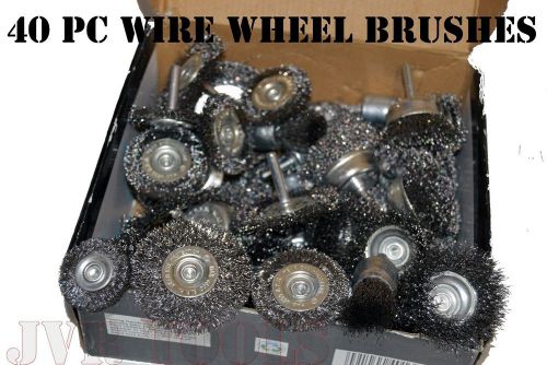 40pc Wire Wheel Brush Cup Assortment Crimped Steel 1/4&#034; Shank Drills Rust Scale