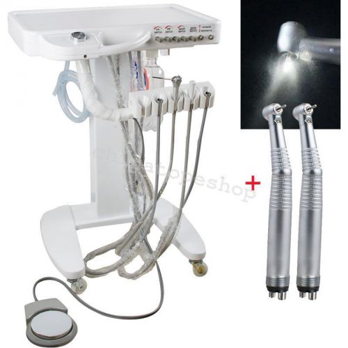 4H Dental Delivery Unit Mobile Cart Equipment +syringe+2pcs LED fast handpiece
