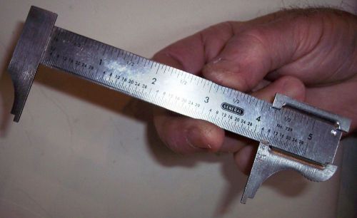 GENERAL 729 STAINLESS STEEL 5&#034; CALIPER 16th 32nd RULE w DECIMAL FRACTION CHART