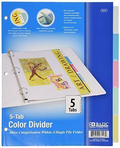 Bazic BAZIC 3-Ring Binder Dividers w/ 5-Insertable Color Tabs