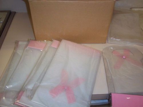 Box 50 Clear Plastic Shopping Bags  Pink Gift BAG 2 Tissue Papers 7&#034;x13&#034;x2&#034;