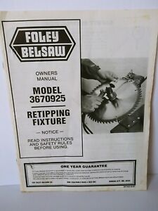 Vintage Foley Saw Owners Manual Model 3670925 Original Manual