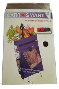 Portable Folding Shopping Cart Bag w Wheels BLACK Fabric Cart Smart 23” Open Box